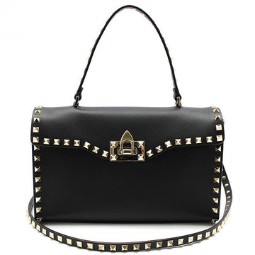 VALENTINO ブラックレザーゴールドスタッズシングルハンドルスモールショルダーバッグ 125349156