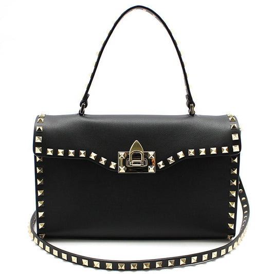 Valentino Black Leather Gold Rockstud Single Handle Small Shoulder Bag 125349156