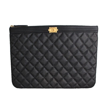 CHANEL Boy Black Caviar Gold Medium Clutch 25 125354001