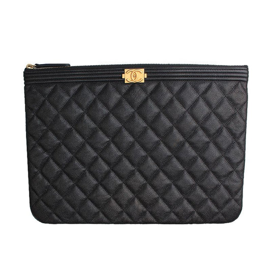 CHANEL ボーイ ブラック キャビア ゴールドミディアム クラッチ 25 125354001