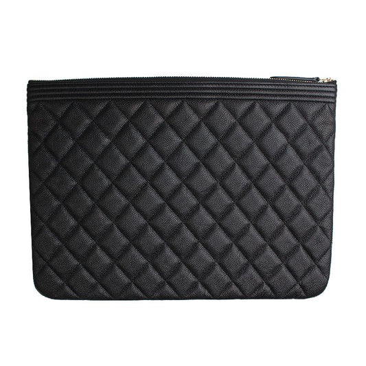 CHANEL ボーイ ブラック キャビア ゴールドミディアム クラッチ 25 125354001