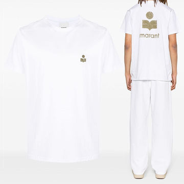 Isabel Marant Zafferh Logo Print T-Shirt White Khaki TS0047HA B1N19H KHWH 143174918