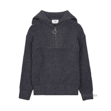 AMI メンズ ハーフジップ ウール セーター HKS600 027 055 73539106