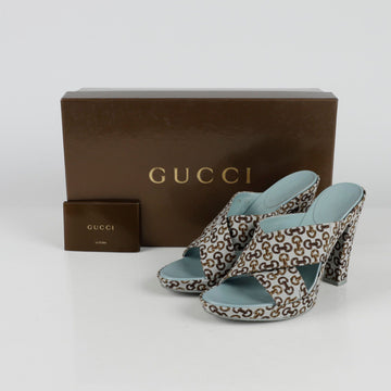 GUCCI ホースビットプリントプラットフォームサンダルヒール 38 125238721