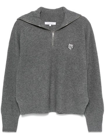 MAISON KITSUNE Bold Fox Head Patch Half Zip Jumper Mittelgrau Melange H131 LW00809KT1093 125840157
