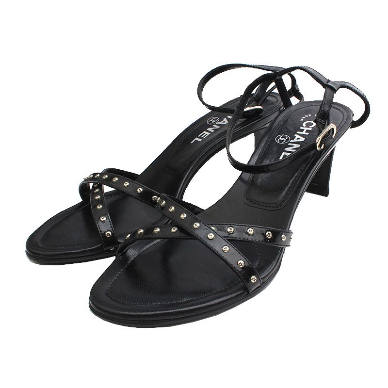 CHANEL Black Logo Stud Sandals 36C 125886043 – trenbe