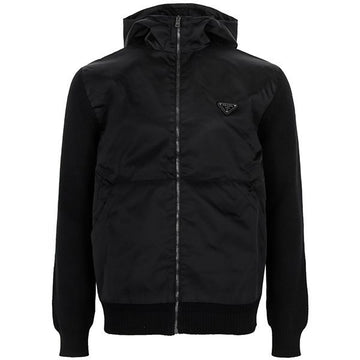 Prada Black Triangle Logo Wool Cashmere Hooded Jacket 126228819
