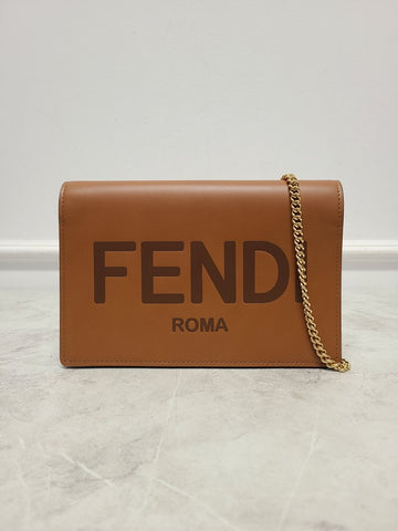 Fendi Brown Leather Roma Chain Wallet Mini Bag 126350988