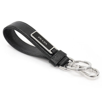 PRADA Schwarzer Saffiano-Leder Emaille Logo Split-Ring Schlüsselanhänger 2PP709 126545485