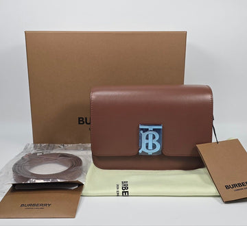 BURBERRY TB-Logo Braune Leder Schultertasche 126549255