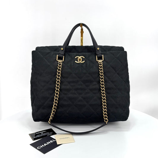 CHANEL Kaviar Saison Schultertasche & Tote Tasche Schwarz 123158932