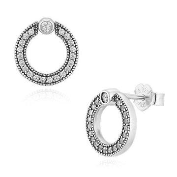 Pandora Pavé & Logo Circle Reversible Silver Earrings 299486C01 63492215