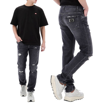DOLCE & GABBANA 36 Zoll Glückliche Chancen Logo Bein Distressed Denim Hose GY07CD G8LL9 S9001 126752713