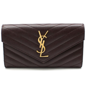 SAINT LAURENT Bordeaux Kaviar Monogram Geldbörse mit goldfarbener Hardware 372264 126919893