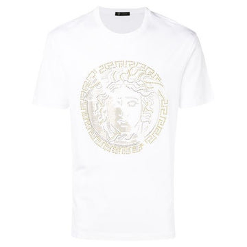 VERSACE A81884 BIANCO / Medusa Perlenlogo T-Shirt Weiß 35158042