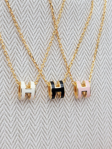 Hermes Mini Pops H Necklace Blanc Rose Dragée Noir Gold 127030381