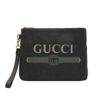 GUCCI Schwarze Leder WEB Logo Druck Strap Clutch / 572770 127044222