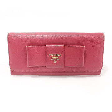 PRADA 1M1132 Pink Saffiano Leder Schleife Goldene Schriftzug Logo Reißverschluss Geldbörse 127045336