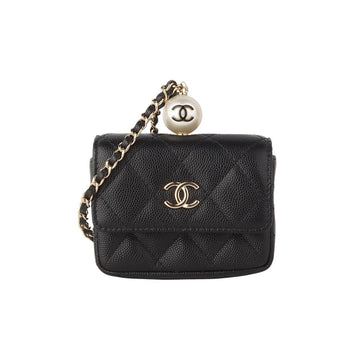 CHANEL AP2119 CC Caviar Flap Gold Pearl Chain Necklace Card Holder 34444Y-1 127396361
