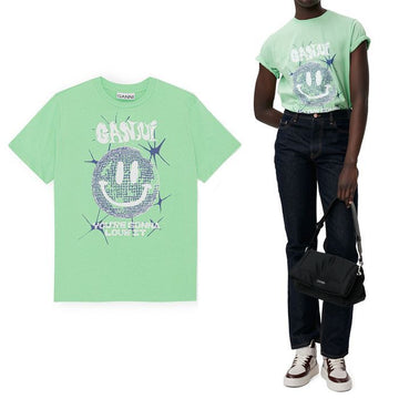 Ganni Mirror Ball Smiley Printing T-Shirt Green T3359 45115780