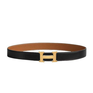 HERMES Hバックル リバーシブル ベルト 32mm ブラック ゴールド 85 ゴールド マット 男性 レザー H064544CM2M 128277265