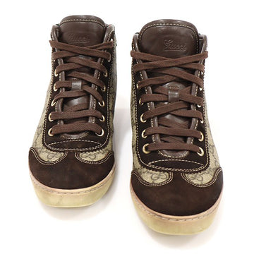 Gucci 296568 GG Supreme Canvas Brown Suede Trimming High Top Women's Sneakers 35 128280263