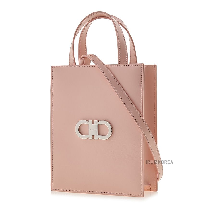 Salvatore Ferragamo Nylund Pink Optic White Mini Gancini Shoulder