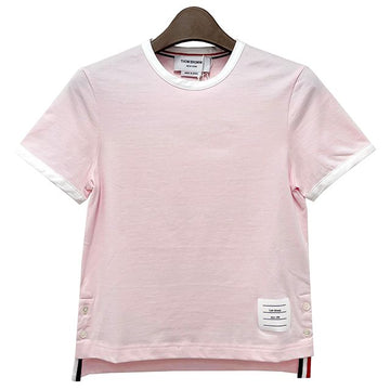 THOM BROWNE RWBストライプロゴパッチリンガー半袖Tシャツライトピンク (FJS075A 00042 680) 128847033