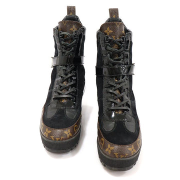 LOUIS VUITTON Schwarze Wildleder Monogramm Canvas Plattform Desert Damen Stiefeletten 37,5 CO38795LV 128931082