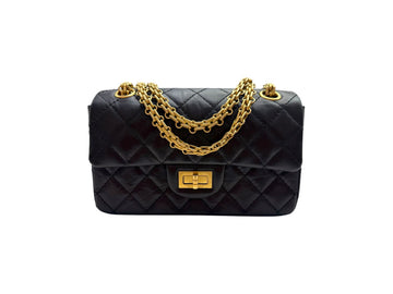 CHANEL 2.55 Vintage Kalbsleder Goldmetall Mini-Handtasche AS0874 Schwarz 129085278