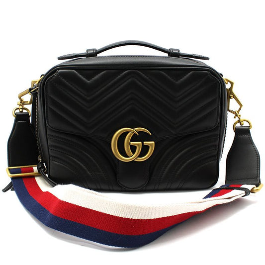 Gucci Black GG Marmont Matelassé Top Handle Shoulder Bag 498100 129137733 [P]