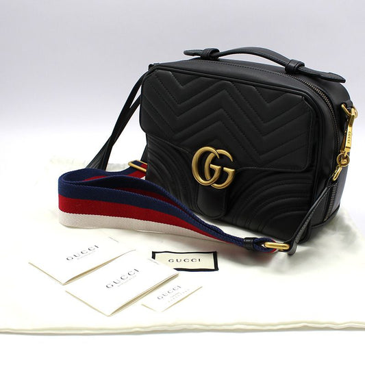 Gucci Black GG Marmont Matelassé Top Handle Shoulder Bag 498100 129137733 [P]