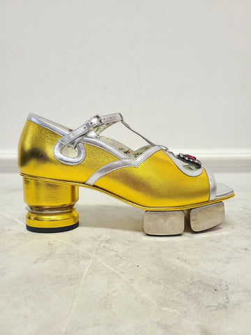 GUCCI Gold Metallic Crystal Leder Pumps Sandalen 37 129138499