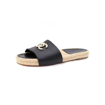 CHANEL CC Logo Perlen Schwarze Sandalen Damen 60836187 129179855