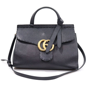 Gucci Black Leather GG Marmont Small Top Handle 2WAY 421890 129277936