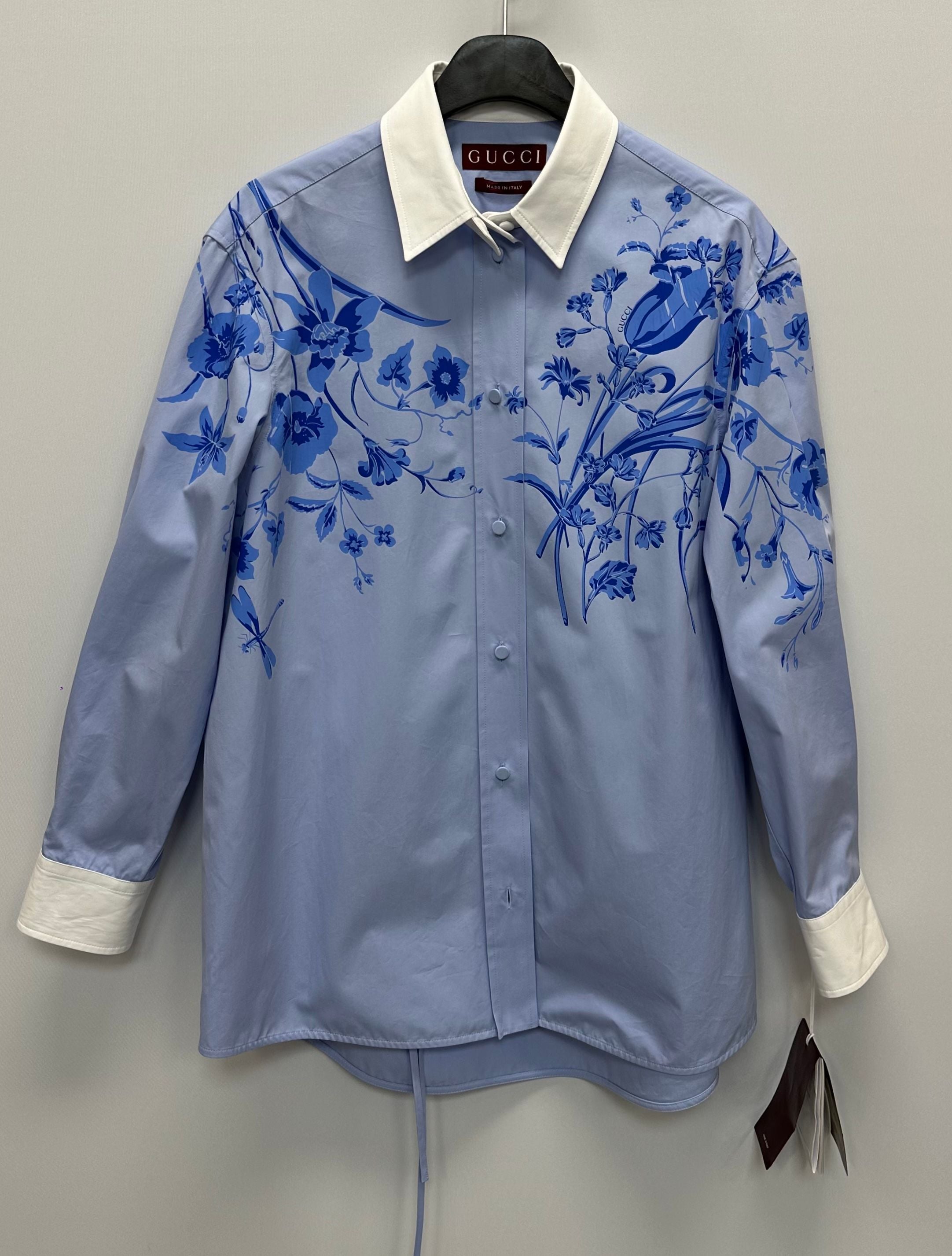 Gucci Cotton Poplin Flower Sky Blue Blouse Shirt 40 129278336 – trenbe