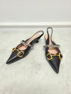 GUCCI ブラックレザー ホースビット スリングバック シューズ 129383886 [P]