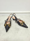 GUCCI ブラックレザー ホースビット スリングバック シューズ 129383886 [P]