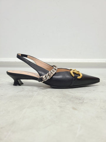 Gucci Black Leather Horsebit Slingback Shoes 129383886