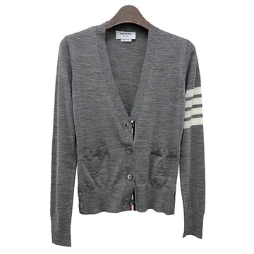 THOM BROWNE 4バーストライプメランジウールカーディガンライトグレー 129677507