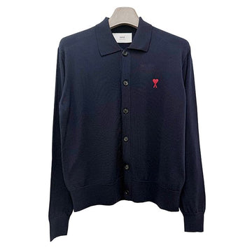 AMI Heart Logo Wool Cardigan Night Blue (HKC211 KN0025 430) 129677589