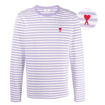AMI Small Heart Logo Embroidered Stripe T-Shirt Lavender E21HJ106 72 505 158875884 [P]