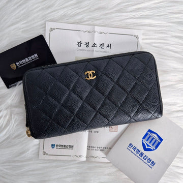 CHANEL キャビアジッパー長財布 ブラック 129879076