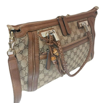 Gucci 282300 Jacquard Brown Leather Blend Bamboo Fringe Decor Tote Shoulder Bag Two Way 129990689