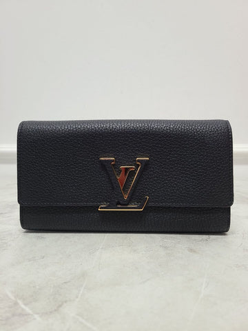 Louis Vuitton Black Taurillon Gold LV Capucines Wallet Long Wallet 130003913