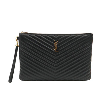Saint Laurent Black Matelassé Monogram Document Holder Strap Clutch 440222 130131134