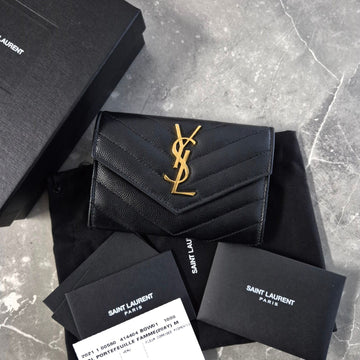 SAINT LAURENT エンベロープ ゴールドカードホルダー ミディアム ブラック (414404) 130183044