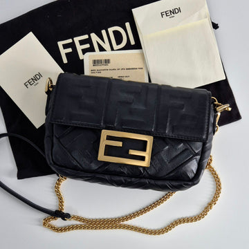 FENDI Mini Leder Baguette Tasche Umhängetasche Schwarz (8BS017) 130296705