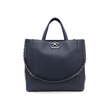 CHANEL Vintage CC-Logo Caviar Tote Bag mit silberner Hardware A90396 130326909