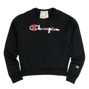 CHAMPION リバースウィーブ 3カラー スクリプトロゴ レディース クルーネック ブラック 118695522